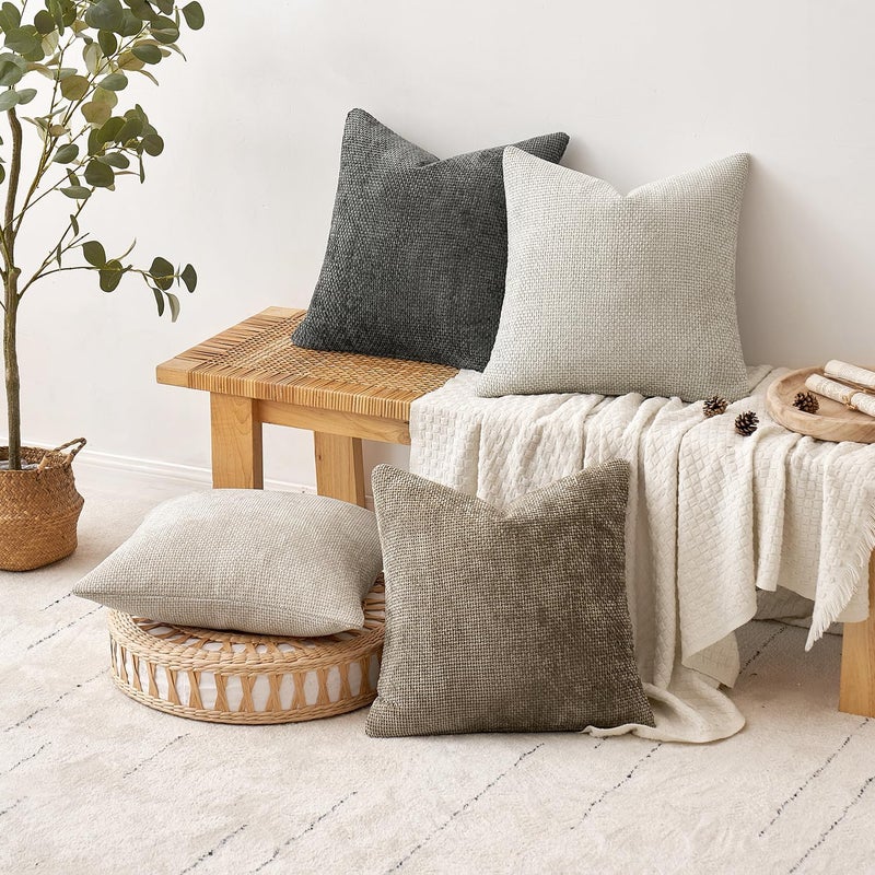 MIULEE Pack of 4 Couch Throw Pillow Covers 18x18 Inch Neutral Soft Decorative Chenille Pillow Covers Farmhouse Boho Cushion Covers for Mid Century Modern Spring Home Decor Sofa Bedroom Living Room - Image 4